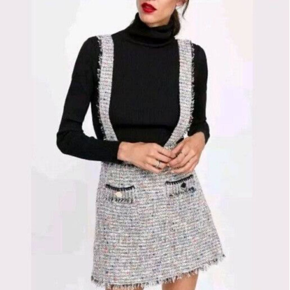 Zara tweed boucle mini skirt suspenders 7945/650